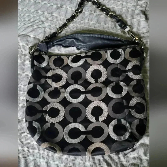 COACH embroidered OP Art Hobo Coach bag, silvers grays, black - Picture 6 of 7